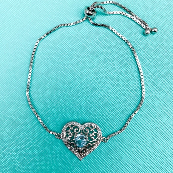 Bracelet Sterling Silver Heart, Adjustable - Picture 1 of 5